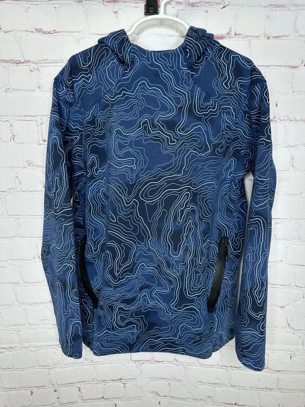 Old Navy Active Dynamic Fleece Blue Wavy Lines Hoodie Boys Large 10 12 Kids